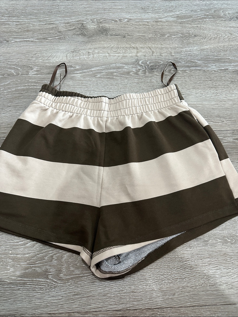 Striped Brown and Cream Athletic Shorts with Elastic Waistband